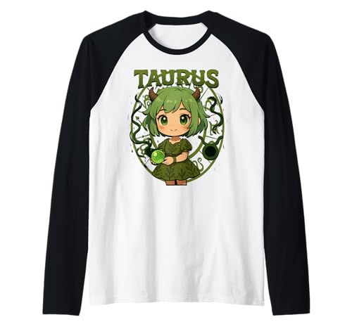 Niedliches Stier Anime Sternzeichen Mädchen Raglan Niedliches Stier Anime Sternzeichen Mädchen Raglan von Taurus Anime Zodiac Fun Apparel