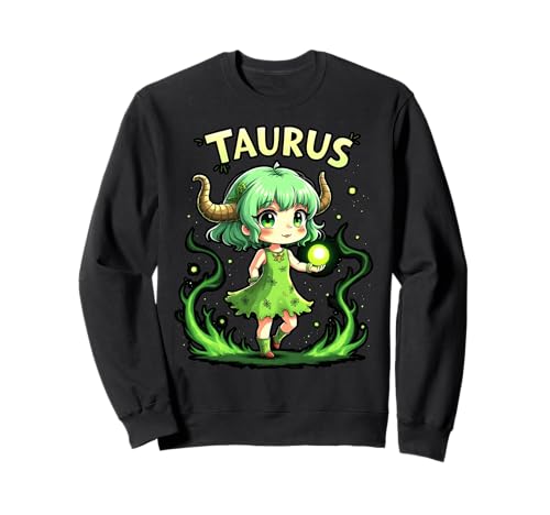 Niedliches Stier Anime Sternzeichen Mädchen Sweatshirt von Taurus Anime Zodiac Fun Apparel