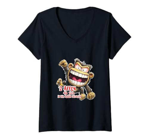 Damen lustiges Design Zwei Affen die Sich in die Augen schauen T-Shirt mit V-Ausschnitt Damen lustiges Design Zwei Affen die Sich in die Augen schauen T-Shirt mit V-Ausschnitt von Tausch