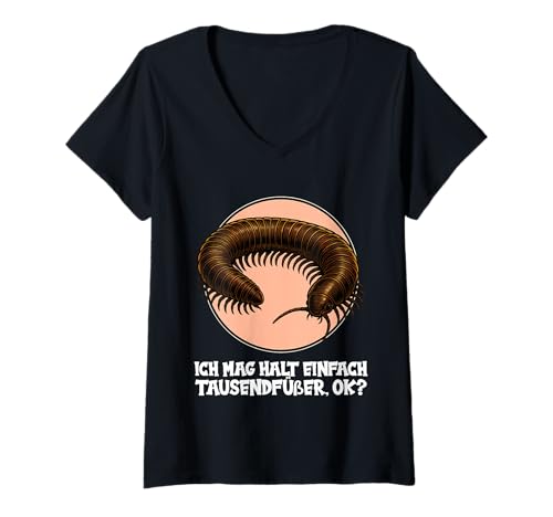 Damen Tausendfüßer T-Shirt mit V-Ausschnitt Damen Tausendfüßer T-Shirt mit V-Ausschnitt von Tausendfüßer Tier Shop