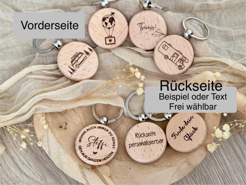 Schlüsselanhänger Aus Holz Personalisiert - Name Wunschtext-Initialen Weltenbummler Weltreise Entdecker Vw Bus Wohnmobil Reise von TautropfenMagie