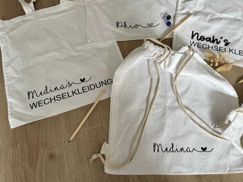 stoffbeutel | Wechselkleidung Jutebeutel Auf Wunsch Personalisiert Z.b. Name Tragetasche Henkeltasche Einkaufen Zero Waste Farbe Weiß von TautropfenMagie