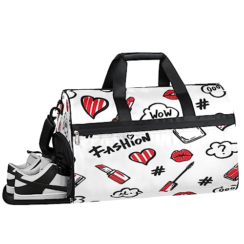 3D Rugby Ball Field Turnbeutel, Sport Turnbeutel mit Nassfach & Schuhfach, Turnbeutel für Damen, Turnbeutel für Männer, Workout-Tasche, Sporttasche, Weekender Tasche mit Schuhfach, Love Lipstick, von Tavisto