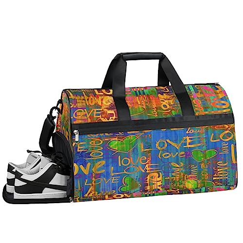 3D Rugby Ball Field Turnbeutel, Sport Turnbeutel mit Nassfach & Schuhfach, Turnbeutel für Damen, Turnbeutel für Männer, Workout-Tasche, Sporttasche, Weekender Tasche mit Schuhfach, Love Hearts von Tavisto