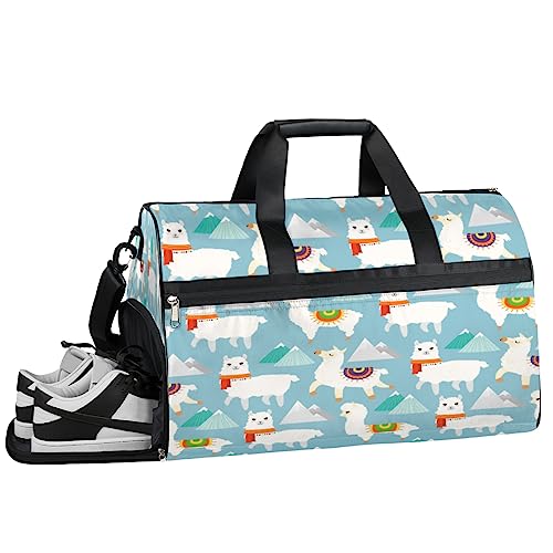 Alpaka Kaktus Print Turnbeutel Sport Turnbeutel mit Nassfach & Schuhfach Turnbeutel für Damen Turnbeutel Herren Workout Tasche Sportbeutel Weekender Bag mit Schuhfach, Alpaka-Hügel, 19.7*9.9*13 inch, von Tavisto