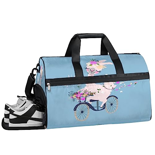 Alpaka Kaktus Print Turnbeutel Sport Turnbeutel mit Nassfach & Schuhfach Turnbeutel für Damen Turnbeutel Herren Workout Tasche Sportbeutel Weekender Bag mit Schuhfach, Alpaka Radfahren, 19.7*9.9*13 von Tavisto