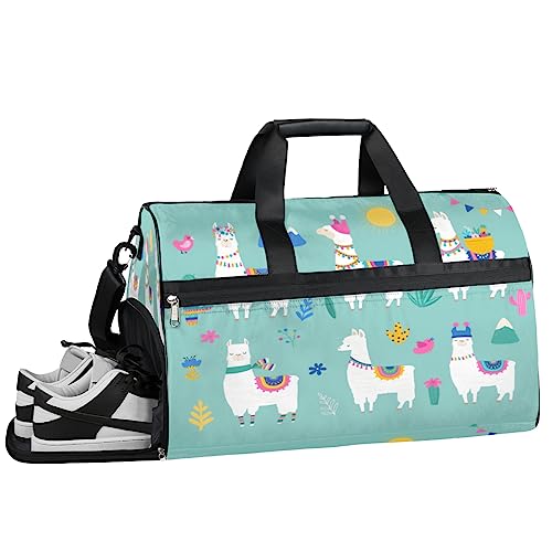 Alpaka Kaktus Print Turnbeutel Sport Turnbeutel mit Nassfach & Schuhfach Turnbeutel für Damen Turnbeutel Herren Workout Tasche Sportbeutel Weekender Bag mit Schuhfach, Alpaka-Thema, 19.7*9.9*13 inch, von Tavisto