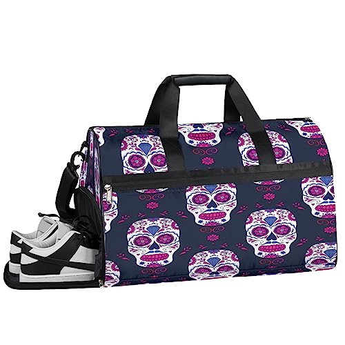 Art Shark Print Turnbeutel, Sport Turnbeutel mit Nassfach & Schuhfach, Turnbeutel für Damen, Turnbeutel für Männer, Workout Tasche, Sporttasche, Weekender Bag mit Schuhfach, Kunst Zucker Schädel, von Tavisto