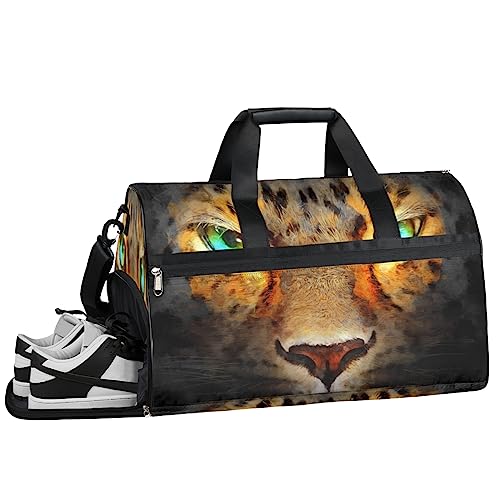 Bee Sunfower Turnbeutel, Sport Turnbeutel mit Nassfach & Schuhfach, Turnbeutel für Damen, Turnbeutel für Männer, Workout Tasche, Sporttasche, Weekender Bag mit Schuhfach, Big Eyes Tiger, 19.7*9.9*13 von Tavisto