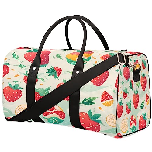 Cartoon Frühling Erdbeere Reisetasche, Weekender Taschen für Frauen Reisen, Turnbeutel, Handgepäck Taschen für Flugzeuge, Duffle Bag für Männer Reisen, Weekender Tasche, Cartoon Frühling Erdbeere von Tavisto