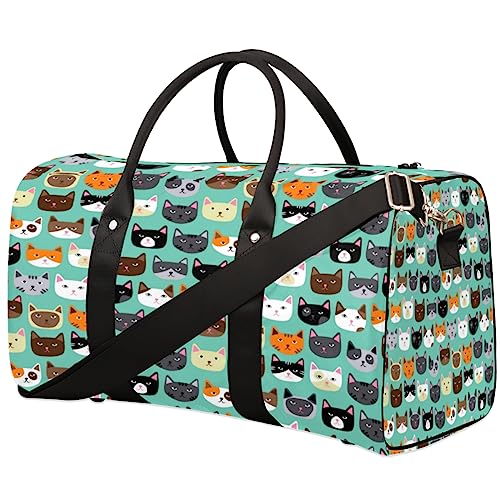 Cartoon Katze Gesicht Reisetasche, Weekender Taschen für Frauen Reisen, Turnbeutel, Handgepäck Taschen für Flugzeuge, Duffle Bag für Männer Reisen, Weekender Tasche, Cartoon Katze Gesicht von Tavisto