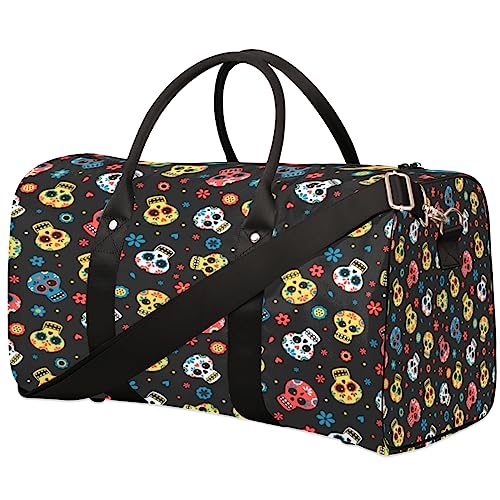 Cartoon Mexiko Sugar Skull Reisetasche, Weekender Taschen für Frauen Reisen, Turnbeutel, Handgepäck Taschen für Flugzeuge, Duffle Bag für Männer Reisen, Weekender Tasche, Cartoon Mexiko Zucker Schädel von Tavisto