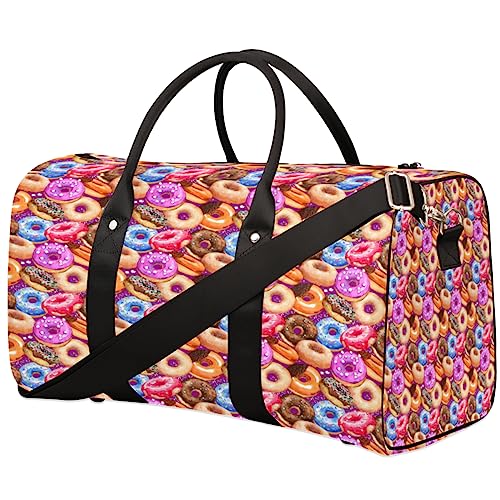 Donut Theme Reisetasche, Weekender Taschen f黵 Frauen Reisen, Turnbeutel, Handgep鋍k Taschen f黵 Flugzeuge, Duffle Bag f黵 M鋘ner Reisen, Weekender Tasche, Donut-Thema von Tavisto