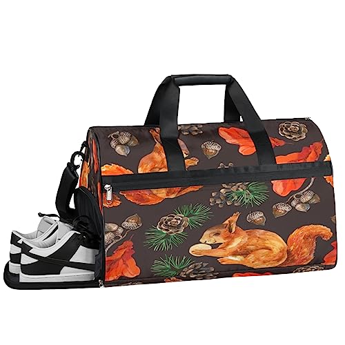 Eichhörnchen Ahornblatt Turnbeutel Sport Turnbeutel mit Nassfach & Schuhfach Turnbeutel für Damen Turnbeutel Herren Workout Tasche Sportbeutel Weekender Bag mit Schuhfach, Eichhörnchen, 19.7*9.9*13 von Tavisto