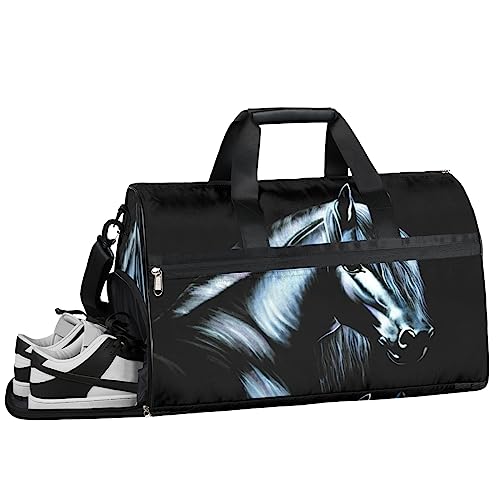 Faultiere Kletterbäume Turnbeutel Sport Turnbeutel mit Nassfach & Schuhfach Turnbeutel für Damen Turnbeutel Herren Workout Tasche Sportbeutel Weekender Bag mit Schuhfach, 3D Pferde, 19.7*9.9*13 inch, von Tavisto