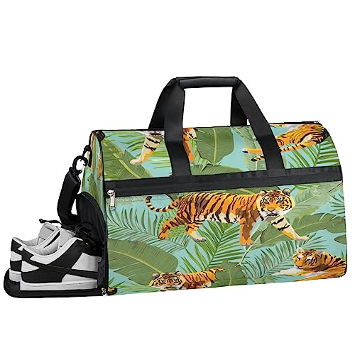 Faultiere Kletterbäume Turnbeutel Sport Turnbeutel mit Nassfach & Schuhfach Turnbeutel für Damen Turnbeutel Herren Workout Tasche Sportbeutel Weekender Bag mit Schuhfach, Tigerblätter, 19.7*9.9*13 von Tavisto