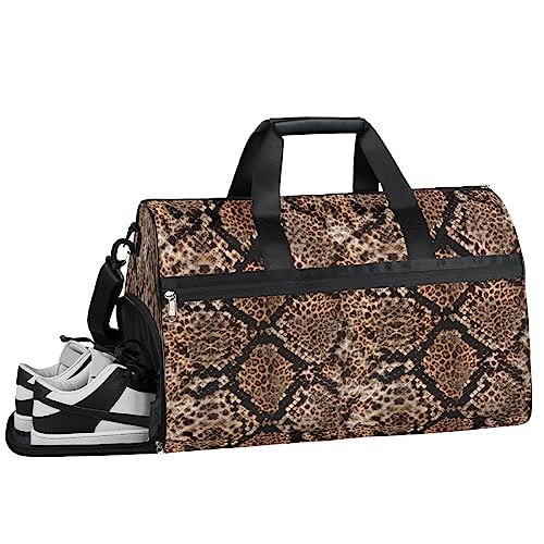 Faultiere Print Turnbeutel Sport Turnbeutel mit Nassfach & Schuhfach Turnbeutel für Damen Turnbeutel Herren Workout Tasche Sportbeutel Weekender Bag mit Schuhfach, Schlangenhaut Muster, 19.7*9.9*13 von Tavisto