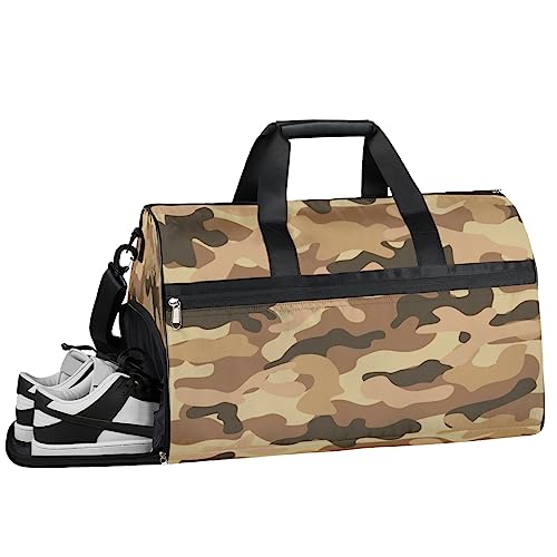 Fliege Skull Turnbeutel Sport Turnbeutel mit Nassfach & Schuhfach Turnbeutel für Damen Turnbeutel Herren Workout Tasche Sportbeutel Weekender Bag mit Schuhfach, Braun (Tarnfarben), 19.7*9.9*13 inch, von Tavisto