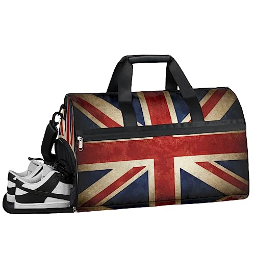 Fliege Skull Turnbeutel Sport Turnbeutel mit Nassfach & Schuhfach Turnbeutel für Damen Turnbeutel Herren Workout Tasche Sportbeutel Weekender Bag mit Schuhfach, Britain Flag Pattern, 19.7*9.9*13 inch, von Tavisto