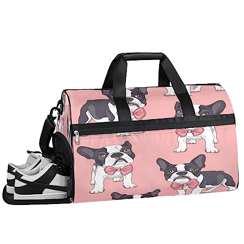 Fliege Skull Turnbeutel Sport Turnbeutel mit Nassfach & Schuhfach Turnbeutel für Damen Turnbeutel Herren Workout Tasche Sportbeutel Weekender Bag mit Schuhfach, Fliege Bulldogge, 19.7*9.9*13 inch, von Tavisto