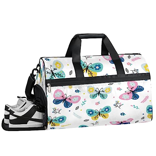 Floral Flower Turnbeutel, Sport Turnbeutel mit Nassfach & Schuhfach, Turnbeutel für Damen, Turnbeutel für Herren, Trainingstasche, Sporttasche, Weekender Bag mit Schuhfach, Blume Schmetterling, von Tavisto