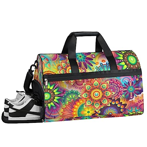 Flower Sugar Skull Turnbeutel, Sport Turnbeutel mit Nassfach & Schuhfach, Turnbeutel für Damen, Turnbeutel für Herren, Workout-Tasche, Sporttasche, Weekender Bag mit Schuhfach, Blume Totem Paisley, von Tavisto