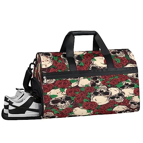 Flower Sugar Skull Turnbeutel, Sport Turnbeutel mit Nassfach & Schuhfach, Turnbeutel für Damen, Turnbeutel für Herren, Workout-Tasche, Sporttasche, Weekender Bag mit Schuhfach, Blume Zucker Schädel, von Tavisto