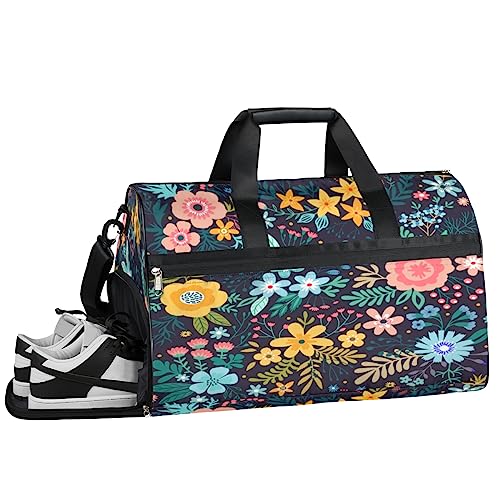 Flower Sugar Skull Turnbeutel, Sport Turnbeutel mit Nassfach & Schuhfach, Turnbeutel für Damen, Turnbeutel für Herren, Workout-Tasche, Sporttasche, Weekender Bag mit Schuhfach, Blumen Themen, von Tavisto