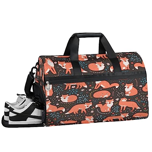 Flying Pig Print Turnbeutel Sport Turnbeutel mit Nassfach & Schuhfach Turnbeutel für Damen Turnbeutel Herren Workout Tasche Sportbeutel Weekender Bag mit Schuhfach, Fuchs Tier, 19.7*9.9*13 inch, Fuchs von Tavisto