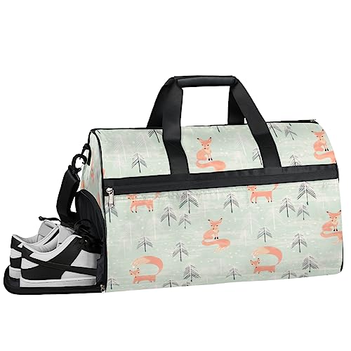 Fox Building Schneemann Turnbeutel, Sport Turnbeutel mit Nassfach & Schuhfach, Turnbeutel für Damen, Turnbeutel für Männer, Workout-Tasche, Sporttasche, Weekender Bag mit Schuhfach, Fuchs Malerei, von Tavisto