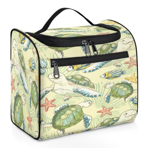 Free Sea Turtles Make-up-Tasche für Damen, große Kapazität, tragbare Reise-Kosmetiktasche, wasserdicht, doppelte Reißverschlüsse, Make-up-Tasche mit Haken zum Aufhängen, für Hautpflege, Reisen, von Tavisto