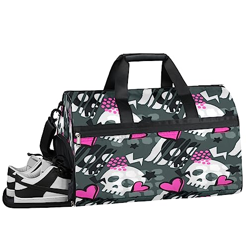 Froschprinz Turnbeutel, Sport Turnbeutel mit Nassfach & Schuhfach, Turnbeutel für Damen, Turnbeutel für Herren, Workout-Tasche, Sporttasche, Weekender Bag mit Schuhfach, Funky Skull, 19.7*9.9*13 inch, von Tavisto