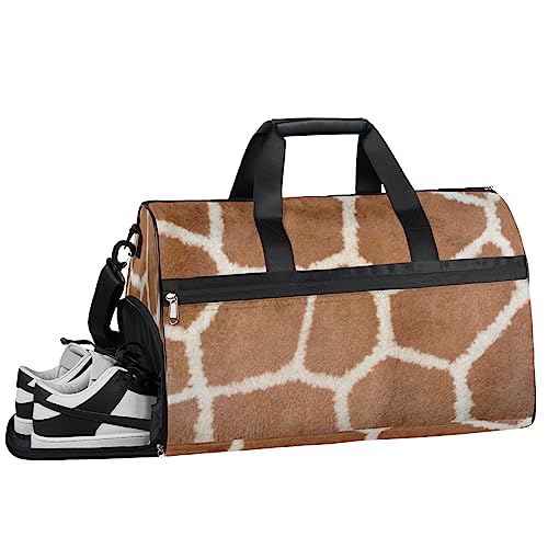 Funny White Skull Turnbeutel, Sport Turnbeutel mit Nassfach & Schuhfach, Turnbeutel für Damen, Turnbeutel für Männer, Workout Tasche, Sporttasche, Weekender Bag mit Schuhfach, Giraffen-Hautmuster, von Tavisto