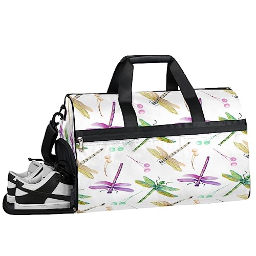 Geflügel Hahn Turnbeutel Sport Turnbeutel mit Nassfach & Schuhfach Turnbeutel für Frauen Turnbeutel für Männer Workout Tasche Sportbeutel Weekender Bag mit Schuhfach, Hübsche Libelle, 19.7*9.9*13 von Tavisto