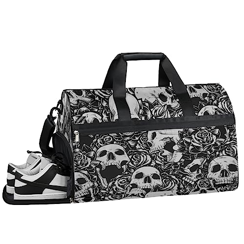 Goose Turnbeutel, Sport Turnbeutel mit Nassfach & Schuhfach, Turnbeutel für Damen, Turnbeutel für Herren, Workout Tasche, Sporttasche, Weekender Bag mit Schuhfach, Gothic-Totenkopf-Muster, 19.7*9.9*13 von Tavisto