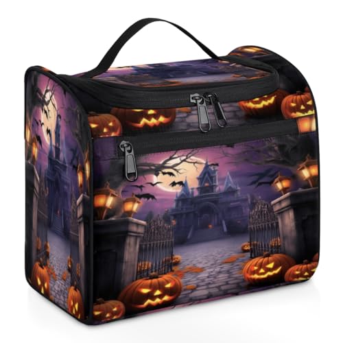 Gruselige Halloween-Spinnennetz-Make-up-Tasche für Damen, große Kapazität, tragbare Reise-Kosmetiktasche, wasserdicht, doppelte Reißverschlüsse, Make-up-Tasche mit Haken zum Aufhängen, für Hautpflege, von Tavisto