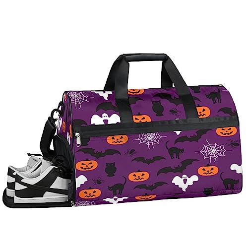 Halloween Fledermäuse Kürbis Turnbeutel, Sport Turnbeutel mit Nassfach & Schuhfach, Turnbeutel für Damen, Turnbeutel für Männer, Workout-Tasche, Sporttasche, Weekender Tasche mit Schuhfach, Halloween von Tavisto