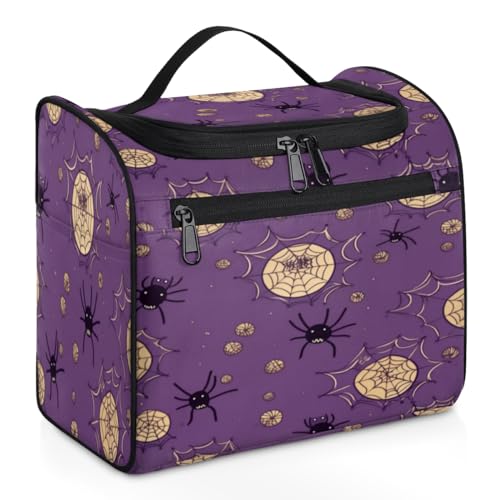 Halloween-Make-up-Tasche mit Fledermaus-Kürbis für Damen, große Kapazität, tragbare Reise-Kosmetiktasche, wasserdicht, doppelte Reißverschlüsse, Make-up-Tasche mit Haken zum Aufhängen, für Hautpflege, von Tavisto