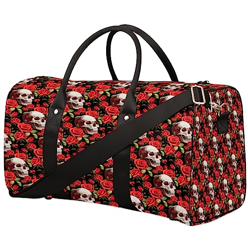 Halloween Skull Red Roses Travel Bag, Weekender Bags for Women Travel, Gym Bag, Carry on Bags for Airplanes, Duffle Bag for Men Travel, Weekender Bag, Travel Duffle Bag, Halloween Schädel Rote Rosen von Tavisto