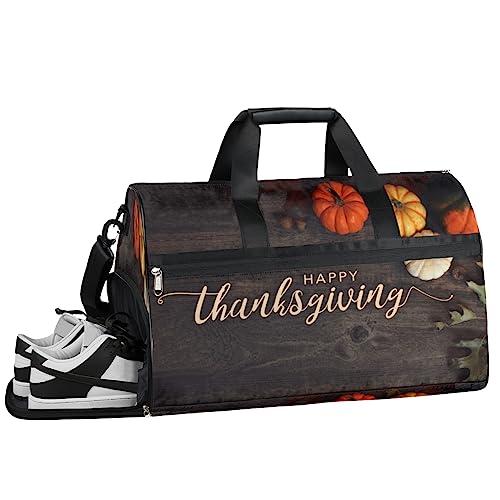 Happy Thanksgiving Muster Turnbeutel Sport Turnbeutel mit Nassfach & Schuhfach Turnbeutel für Damen Turnbeutel für Männer Workout Tasche Sporttasche Weekender Tasche mit Schuhfach, Happy Thanksgiving von Tavisto