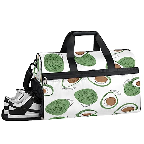 Herbst Füchse Turnbeutel Sport Turnbeutel mit Nassfach & Schuhfach Turnbeutel für Damen Turnbeutel Herren Workout Tasche Sportbeutel Weekender Bag mit Schuhfach, Avocado-Muster, 19.7*9.9*13 inch, von Tavisto