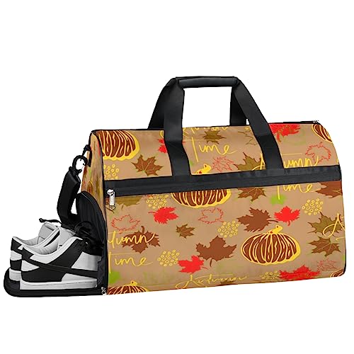 Herbst Füchse Turnbeutel Sport Turnbeutel mit Nassfach & Schuhfach Turnbeutel für Damen Turnbeutel Herren Workout Tasche Sportbeutel Weekender Bag mit Schuhfach, Herbst Kürbisse, 19.7*9.9*13 inch, von Tavisto