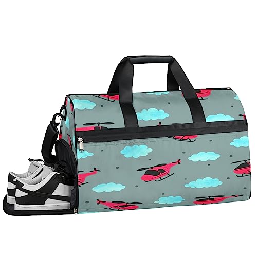 Herz Musiknoten Druck Turnbeutel Sport Turnbeutel mit Nassfach & Schuhfach Turnbeutel für Damen Turnbeutel Herren Workout Tasche Sportbeutel Weekender Bag mit Schuhfach, Hubschrauber, 19.7*9.9*13 von Tavisto