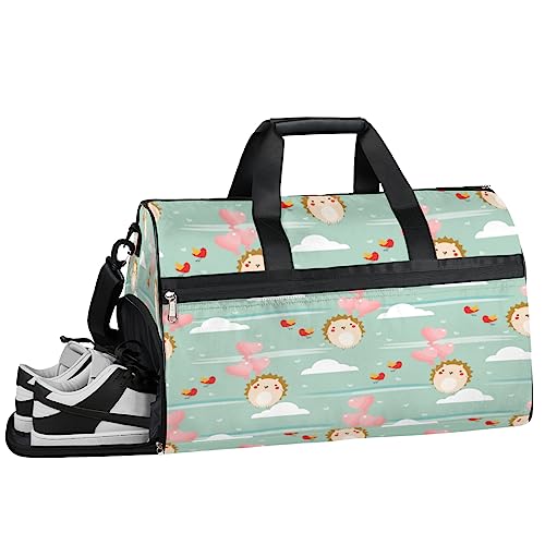 Herz Musiknoten Druck Turnbeutel Sport Turnbeutel mit Nassfach & Schuhfach Turnbeutel für Damen Turnbeutel Herren Workout Tasche Sportbeutel Weekender Bag mit Schuhfach, Igel-Liebesballon, 19.7*9.9*13 von Tavisto