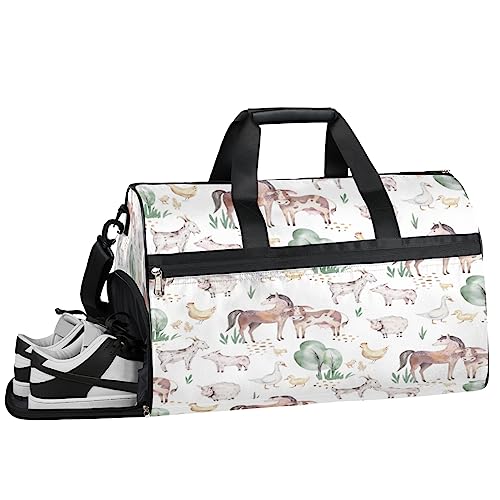 Honeybee Blume Turnbeutel Sport Turnbeutel mit Nassfach & Schuhfach Turnbeutel für Damen Turnbeutel für Männer Workout Tasche Sporttasche Weekender Tasche mit Schuhfach, Pferd Kuh Ziege, 19.7*9.9*13 von Tavisto