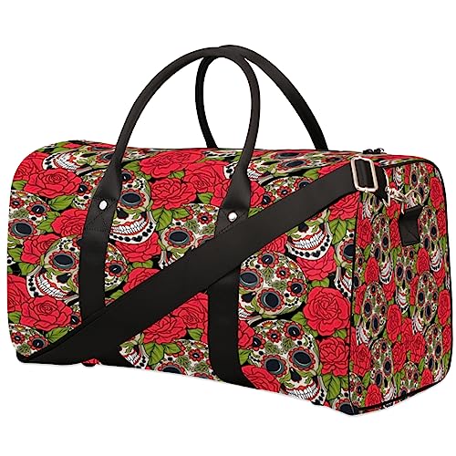 Horror Skull Flower Travel Bag, Weekender Bags for Women Travel, Gym Bag, Carry on Bags for Airplanes, Duffle Bag for Men Travel, Weekender Bag, Travel Duffle Bag, Horror Skull Flower, Horror Skull von Tavisto