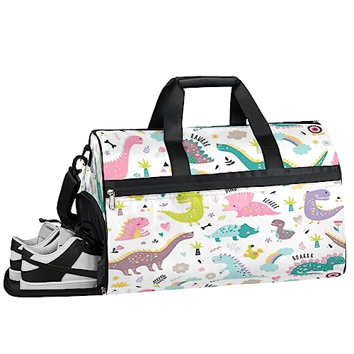 Kawaii Bee Print Turnbeutel Sport Turnbeutel mit Nassfach & Schuhfach Turnbeutel für Damen Turnbeutel Herren Workout Tasche Sportbeutel Weekender Bag mit Schuhfach, Kawaii Dinosaurier, 19.7*9.9*13 von Tavisto