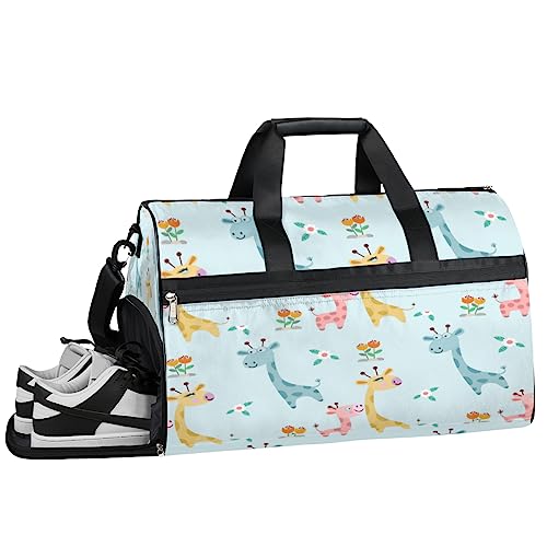 Kawaii Bee Print Turnbeutel Sport Turnbeutel mit Nassfach & Schuhfach Turnbeutel für Damen Turnbeutel Herren Workout Tasche Sportbeutel Weekender Bag mit Schuhfach, Kawaii Kindische Giraffe, von Tavisto