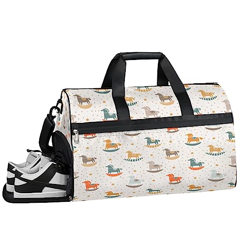 Kawaii Fuchskopf Turnbeutel Sport Turnbeutel mit Nassfach & Schuhfach Turnbeutel für Damen Turnbeutel Herren Workout Tasche Sportbeutel Weekender Bag mit Schuhfach, Kawaii Pferd, 19.7*9.9*13 inch, von Tavisto