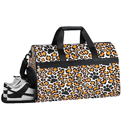 Lemon Leaves Turnbeutel, Sport Turnbeutel mit Nassfach & Schuhfach, Turnbeutel für Damen, Turnbeutel für Herren, Workout-Tasche, Sporttasche, Weekender Bag mit Schuhfach, Leopardenmuster Pfote, von Tavisto